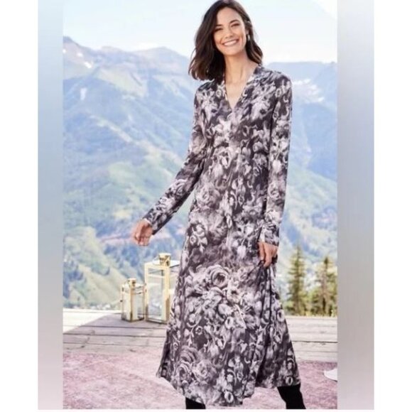 Soft Surroundings Dresses & Skirts - #054 - Soft Surroundings Grey Naima Floral Maxi Dress New Size XL Long Sleeve